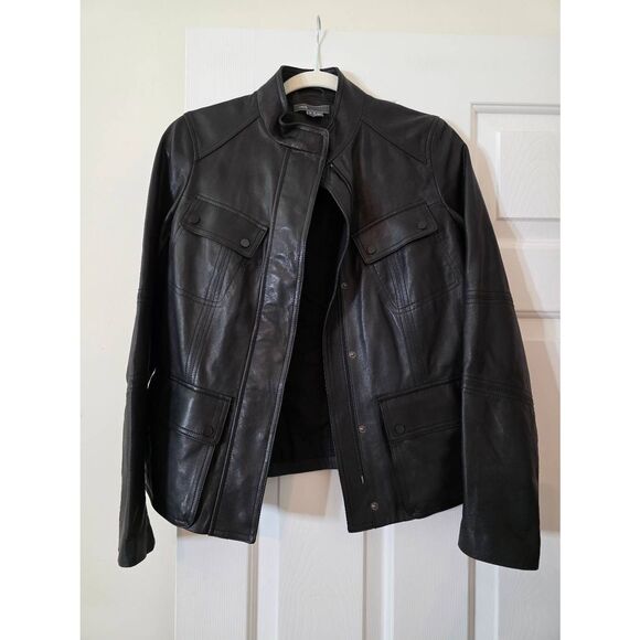 Vince Black Leather Jacket S - Picture 1 of 11